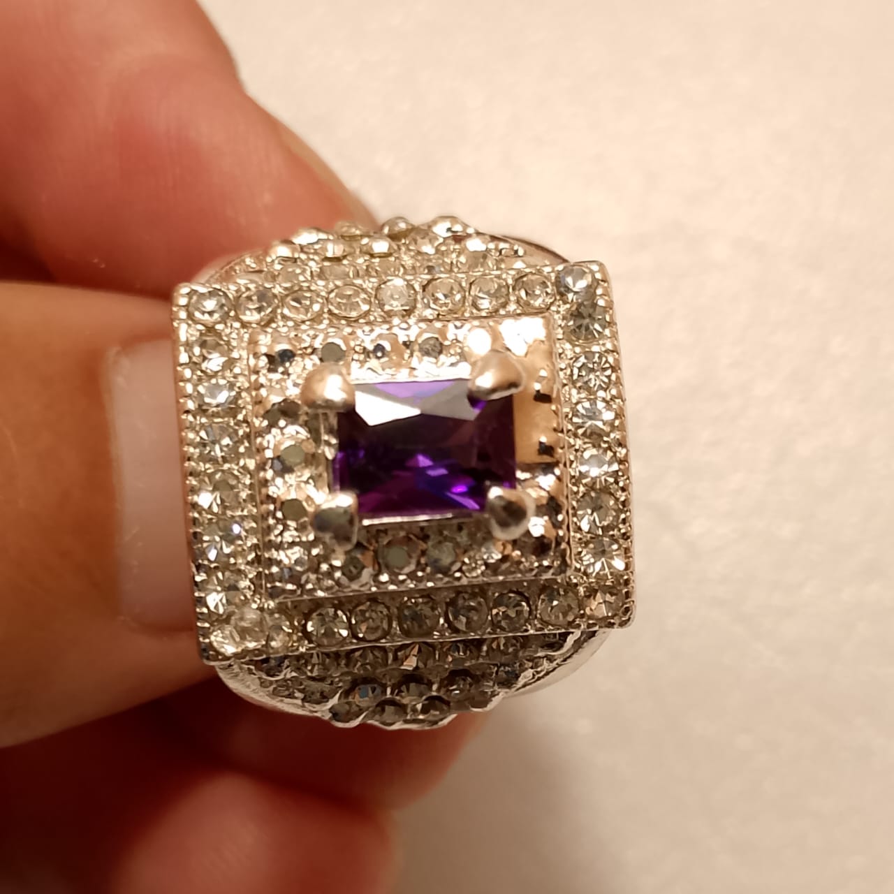 Neelam Ring with white zircon | Step Cut | Italian Style Ring