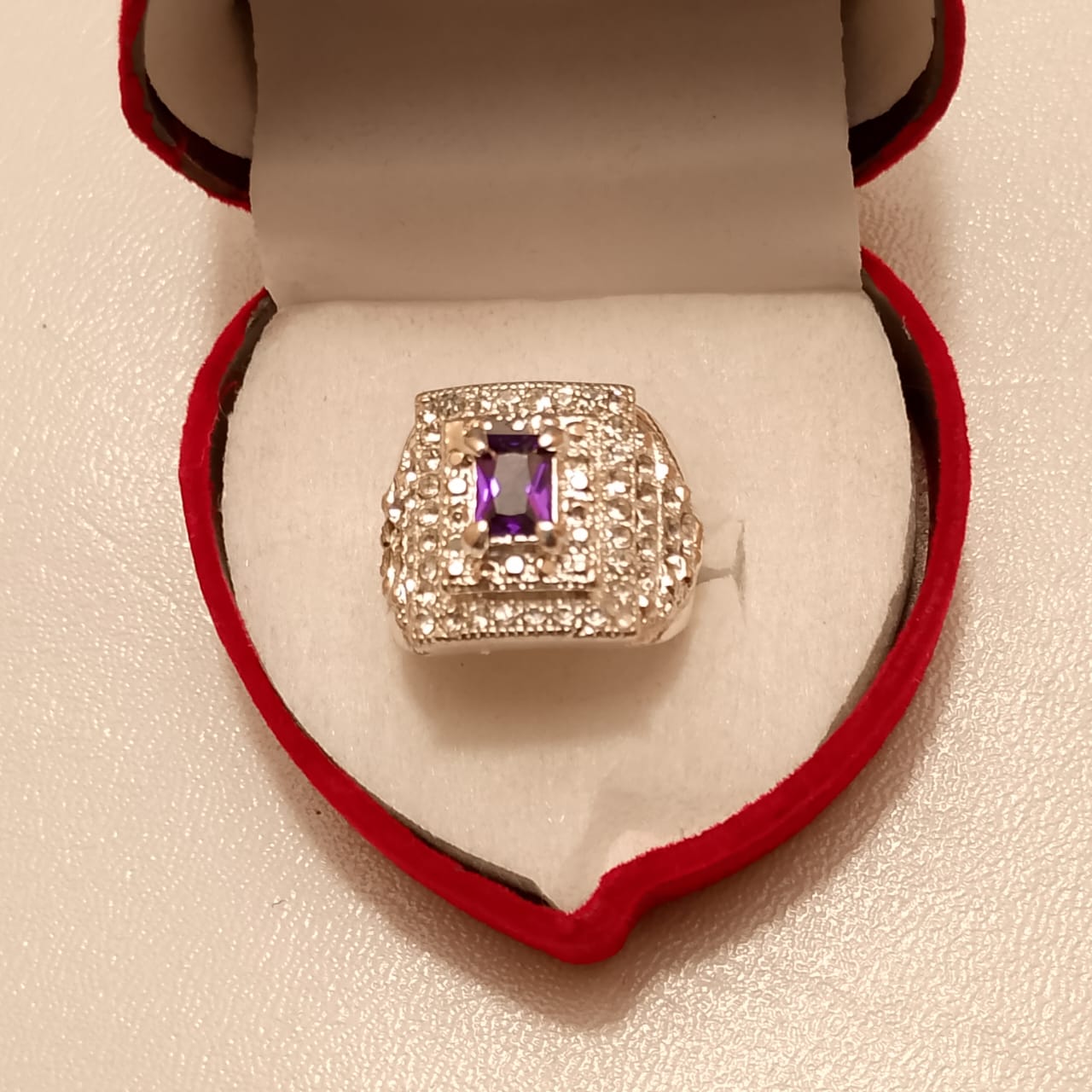 Neelam Ring with white zircon | Step Cut | Italian Style Ring