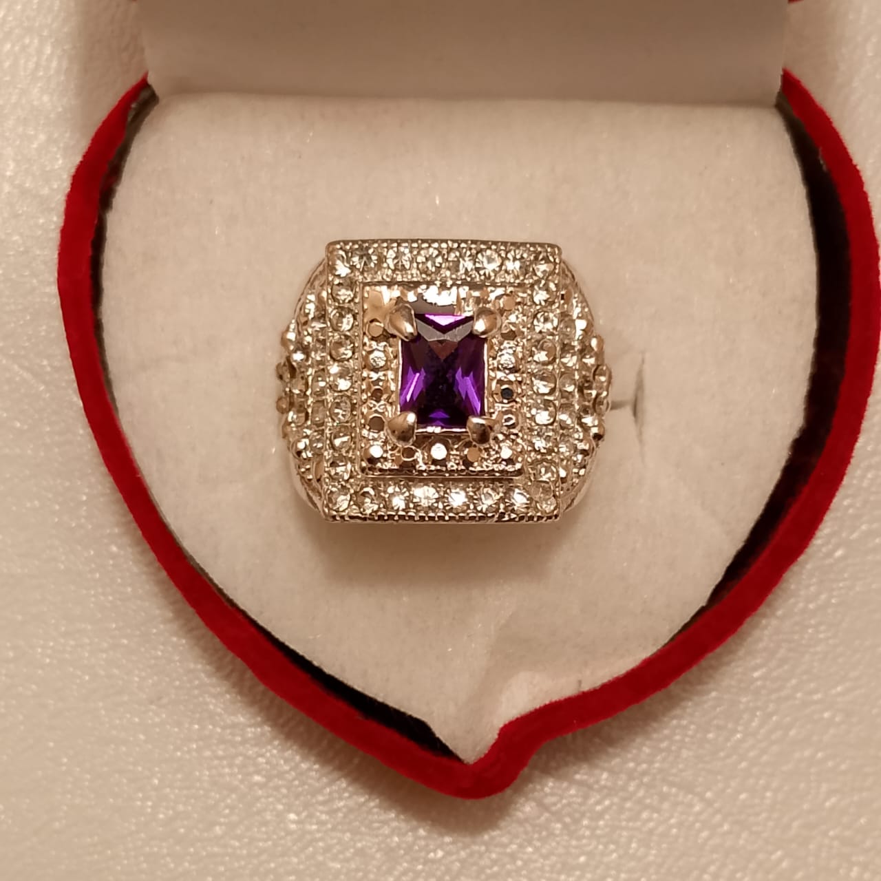 Neelam Ring with white zircon | Step Cut | Italian Style Ring