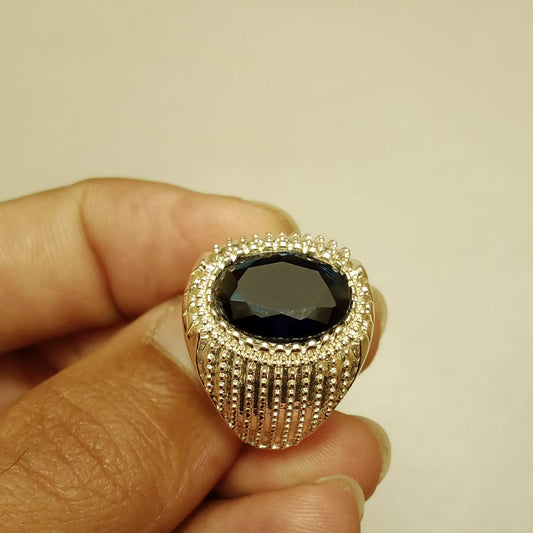 15 Carat African Neelam Ring | Step Cut | Italian Style Ring