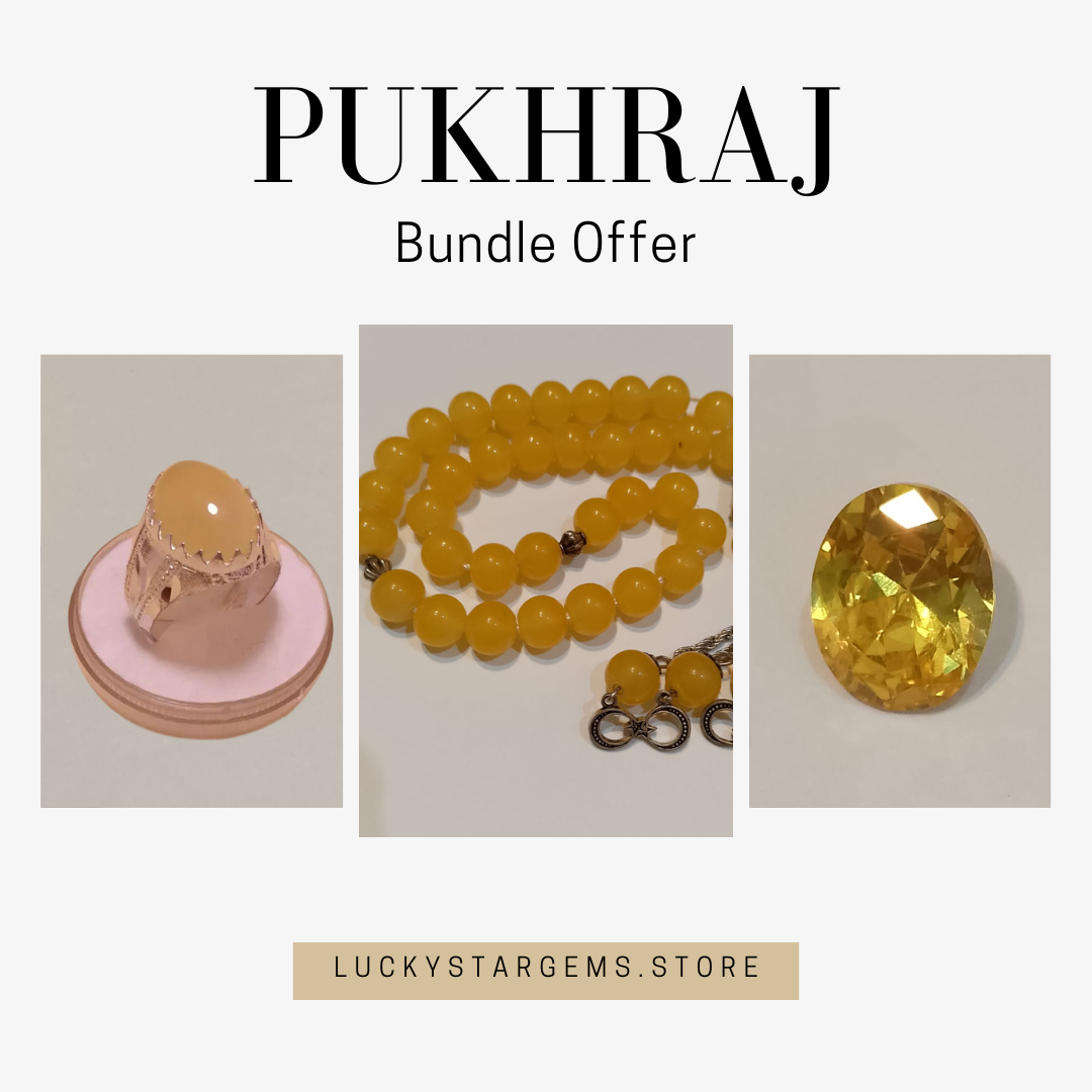 Pukhraj Bundle Offer | Tasbeeh + Gemstone + Ring | 3 IN 1 | Save upto Rs. 1700