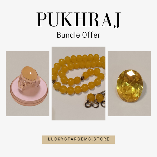 Pukhraj Bundle Offer | Tasbeeh + Gemstone + Ring | 3 IN 1 | Save upto Rs. 1700
