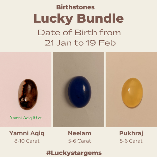Lucky Bundle | Aqiq, Neelam, Pukhraj | Set of 3 Gems | 5-6 Carats