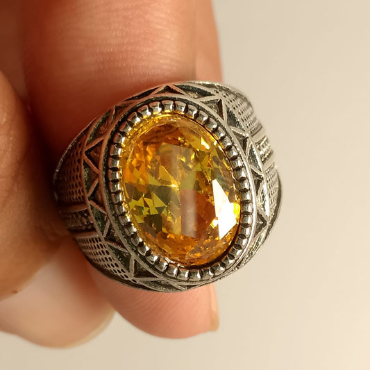 Turkish Pukhraj Ring | Step Cut | Golden Yellow Pukhraj