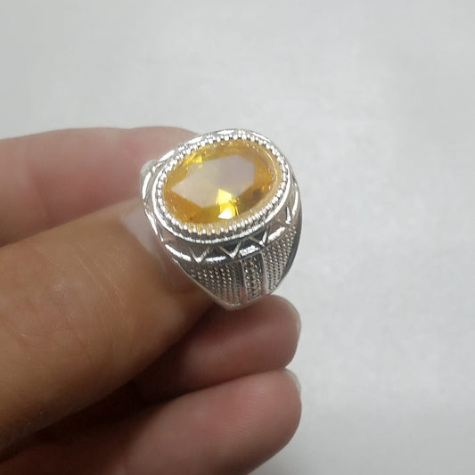14 Carats Turkish Style Pukhraj Ring | Step Cut | Golden Yellow Pukhraj