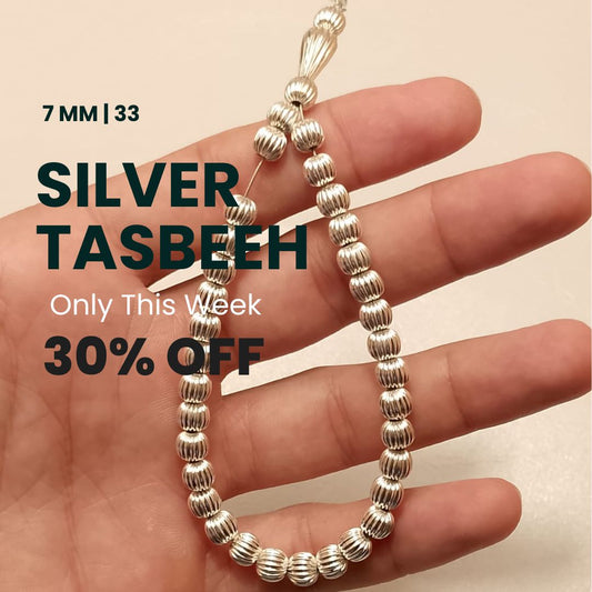 Silver Tasbeeh | Italian style | 33 Beads | 7 mm | Free Gift Box